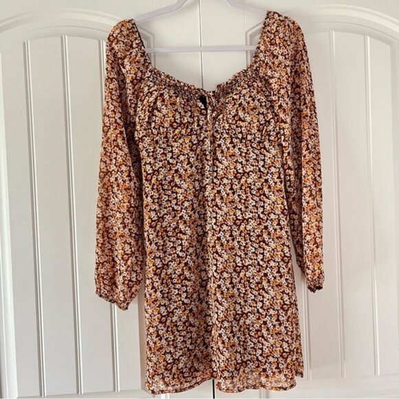Boho Floral Milkmaid Flowy Mini Dress Size Small Long Sleeve - Picture 1 of 8